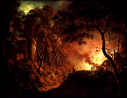 A Cottage on Fire by Joseph Wright of Derby